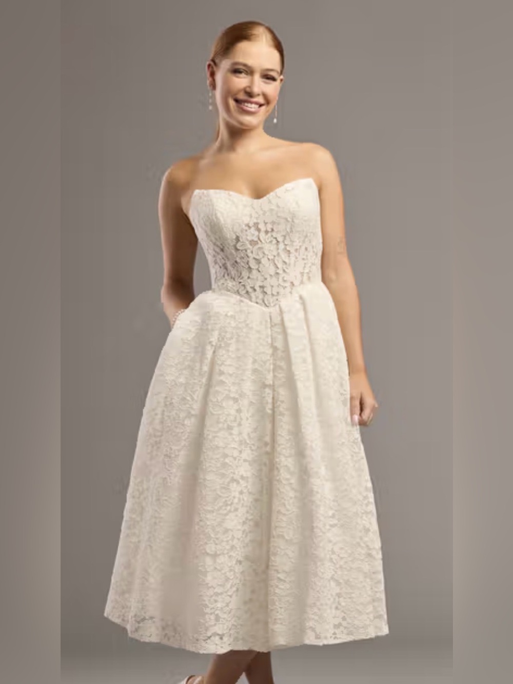 David's Bridal Ivory Lace Strapless A-Line Wedding/Rehearsal/Bridal Shower Dress